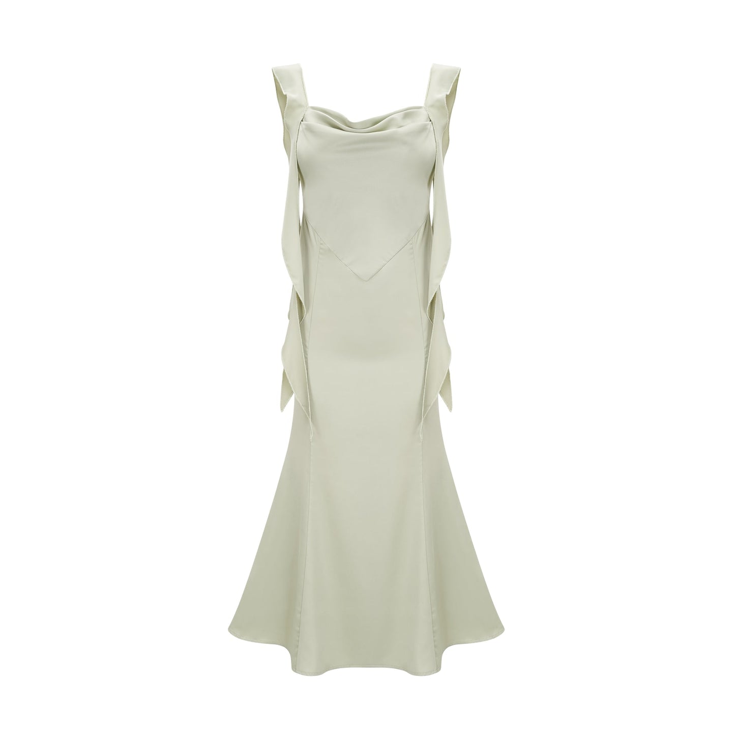 Caroline green satin midi dress with bra pads