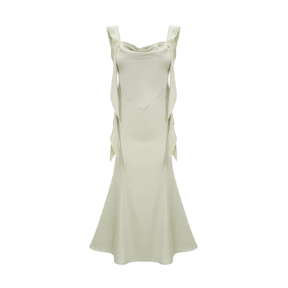 Caroline green satin midi dress with bra pads