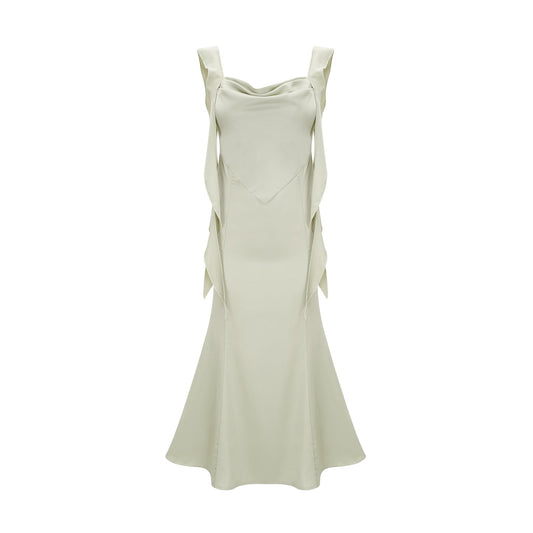 Caroline green satin midi dress with bra pads