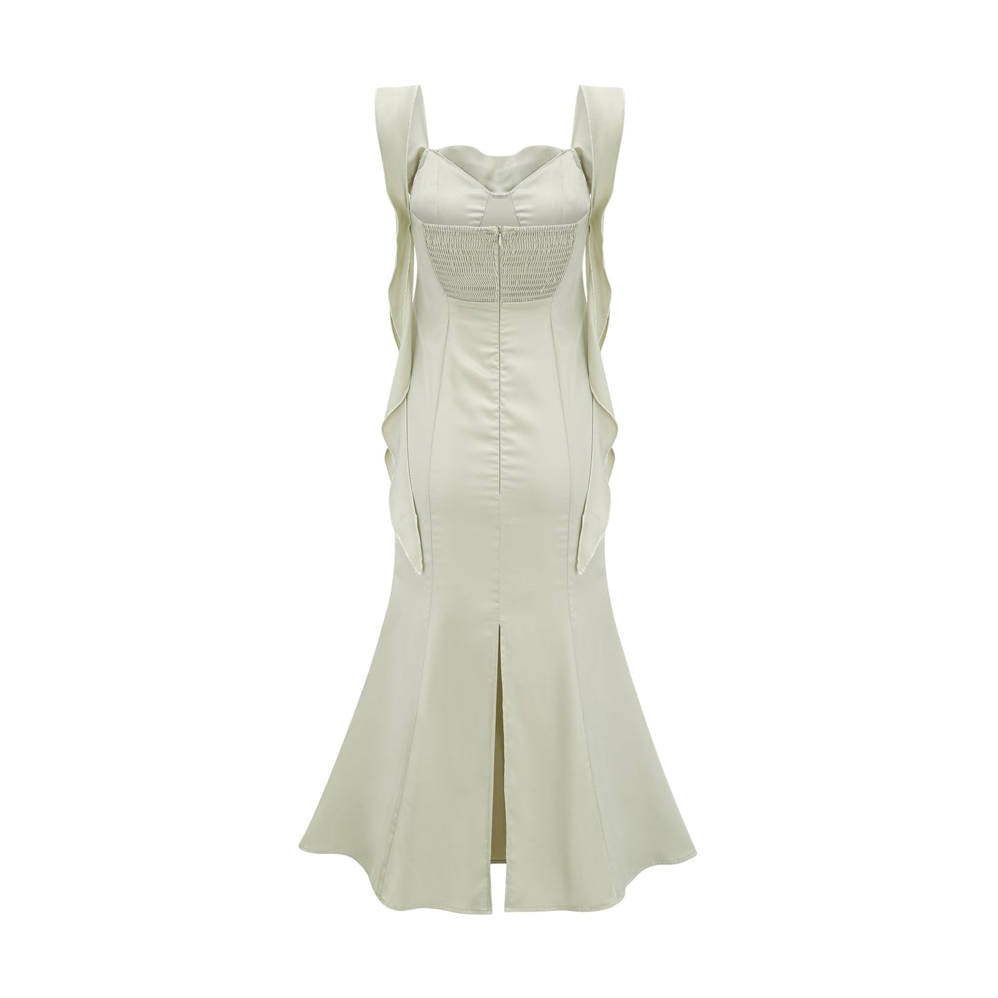 Caroline green satin midi dress with bra pads