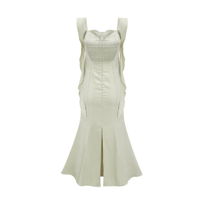 Caroline green satin midi dress with bra pads