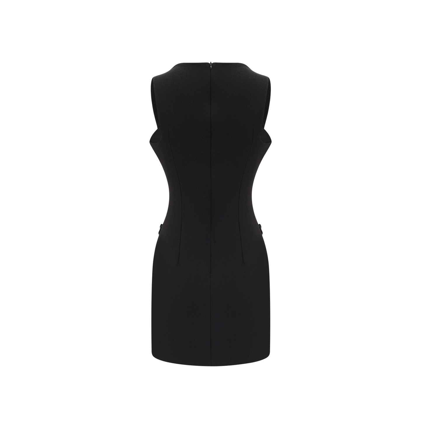 Cascade button-detail black mini dress