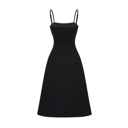 Cendrine black open-back pleated midi dress