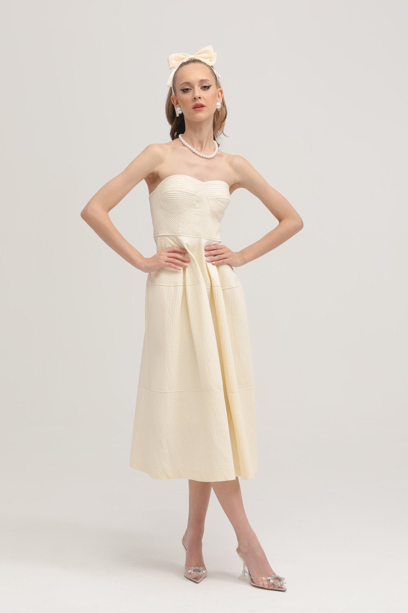 Cortny bustier-style pleated midi dress
