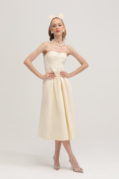 Cortny bustier-style pleated midi dress
