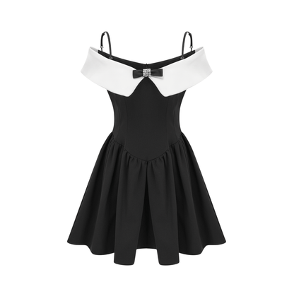 Deniece off-the-shoulder black mini dress