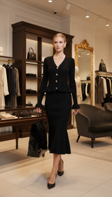 Knitted V-Neck Slim Dress Set