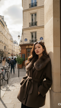 Maison Celie Chic Fur-Collar Wrap Coat