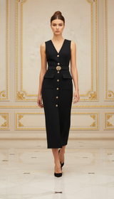 Classic Black Evening Midi Dress