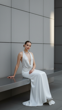 Nibber Temperament 2-Piece Set – Swing Collar Backless Top + Smooth Skirt