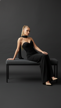 Maison Celie Noir Scarf-Drape Sculpted Gown