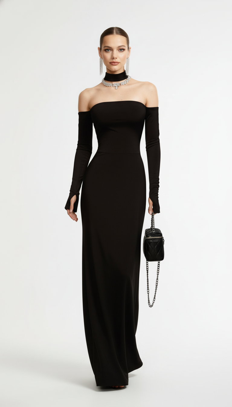 Celie Slim Hollow-Out Long Sleeve Strapless Dress