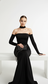 Celie Slim Hollow-Out Long Sleeve Strapless Dress