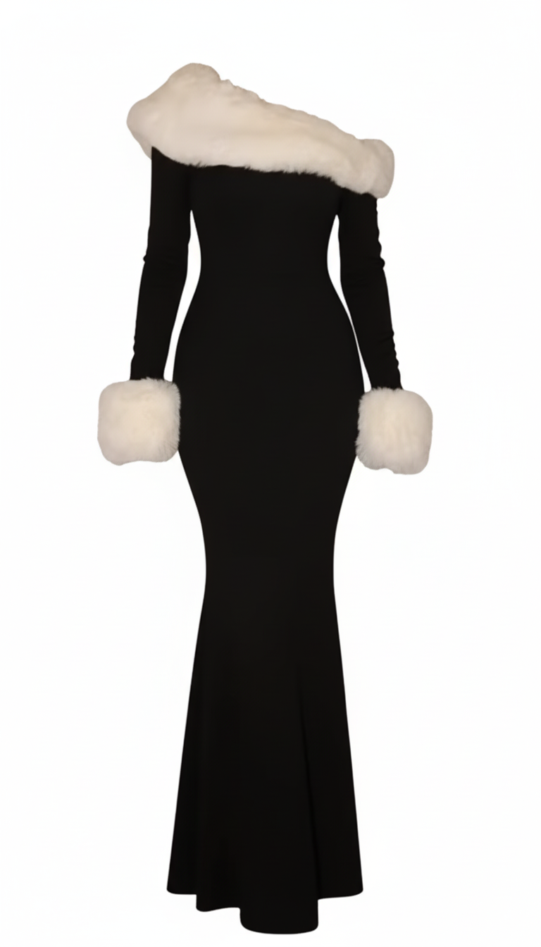 Evelyn Winter Faux-Fur Patchwork Maxi Dress