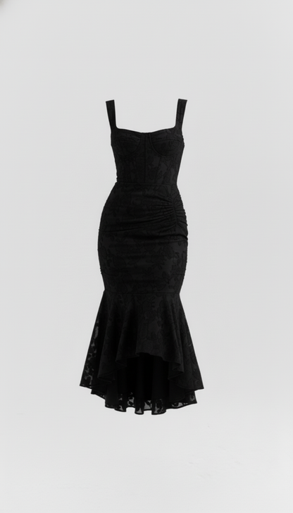 Black Jacquard Corset Maxi Dress