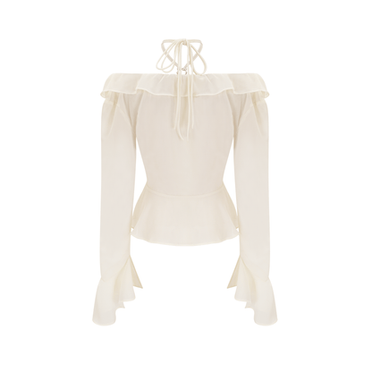 Fauve white ruffle strapless long-sleeve blouse