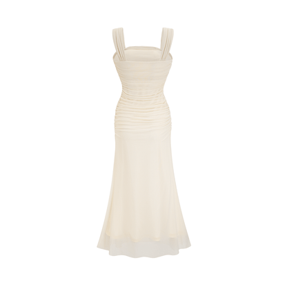 Giulia white mesh pleated midi dress