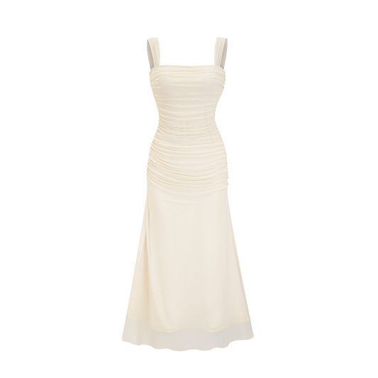 Giulia white mesh pleated midi dress