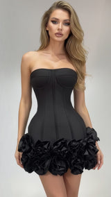 Strapless 3D Floral Bodycon Mini Dress