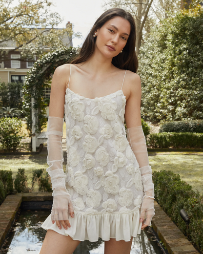 Lillie Spaghetti Floral Ruffle Mini Dress - White