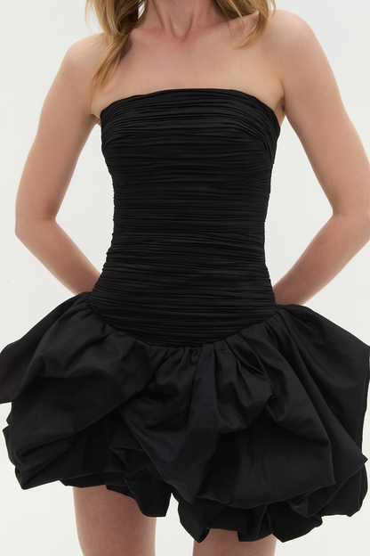 Coleka Floral Print Strapless Ruched Mini Dress - Black