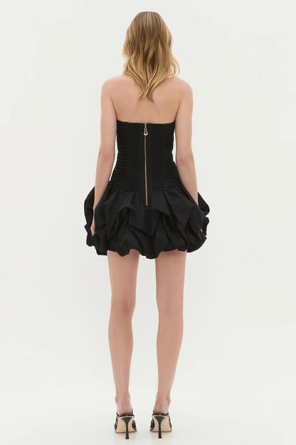 Coleka Floral Print Strapless Ruched Mini Dress - Black