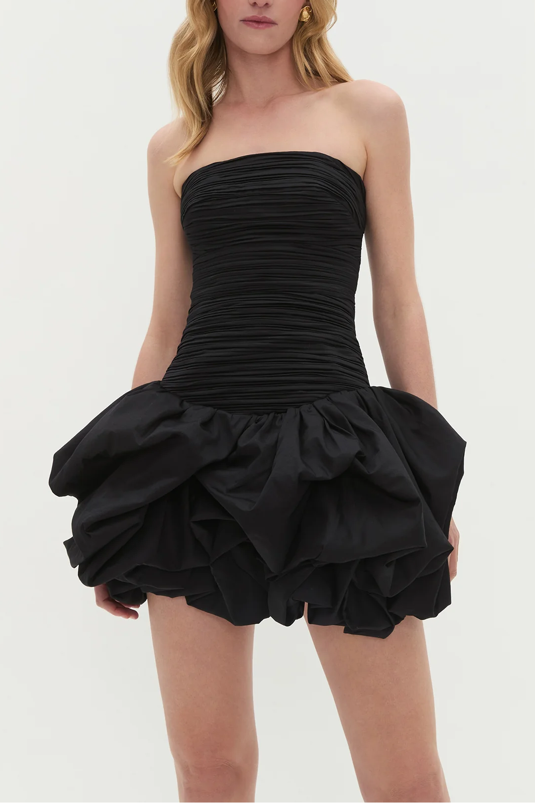 Coleka Floral Print Strapless Ruched Mini Dress - Black