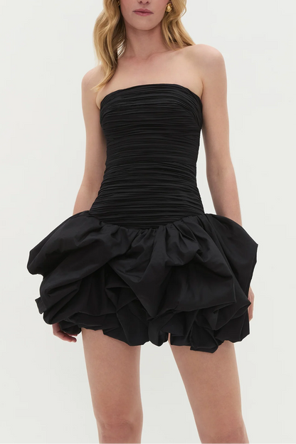 Coleka Floral Print Strapless Ruched Mini Dress - Black