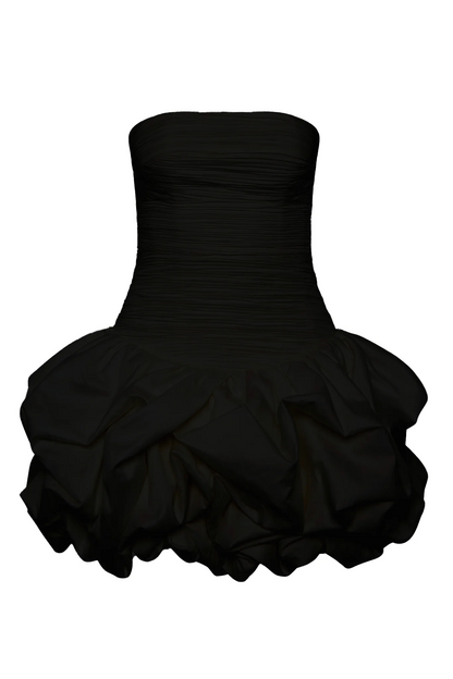 Coleka Floral Print Strapless Ruched Mini Dress - Black