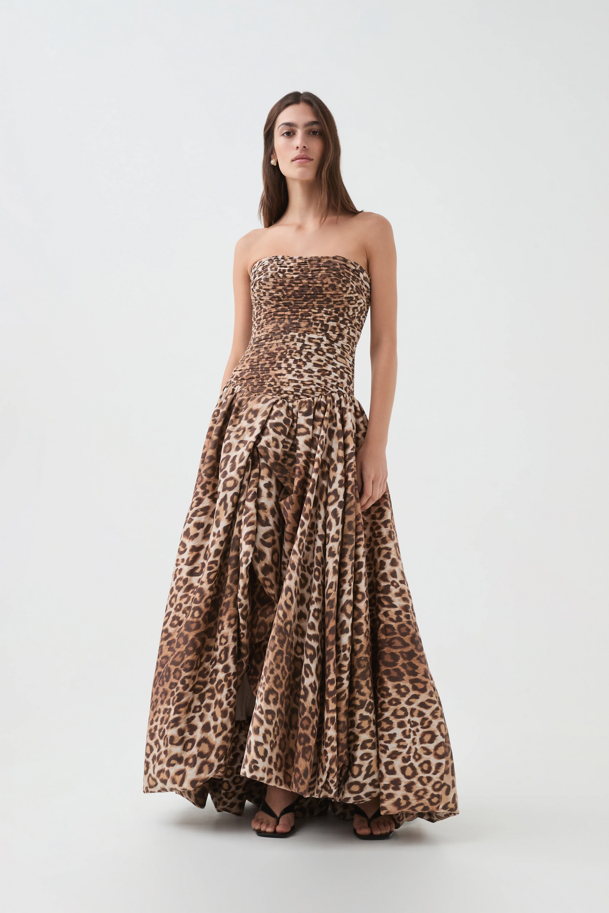 Coleka Leopard Print Strapless Ruched Maxi Dress
