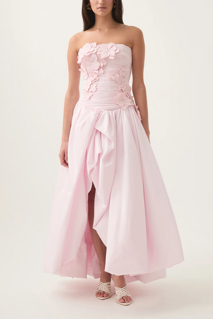 Coleka Floral Appliqué Strapless Maxi Dress