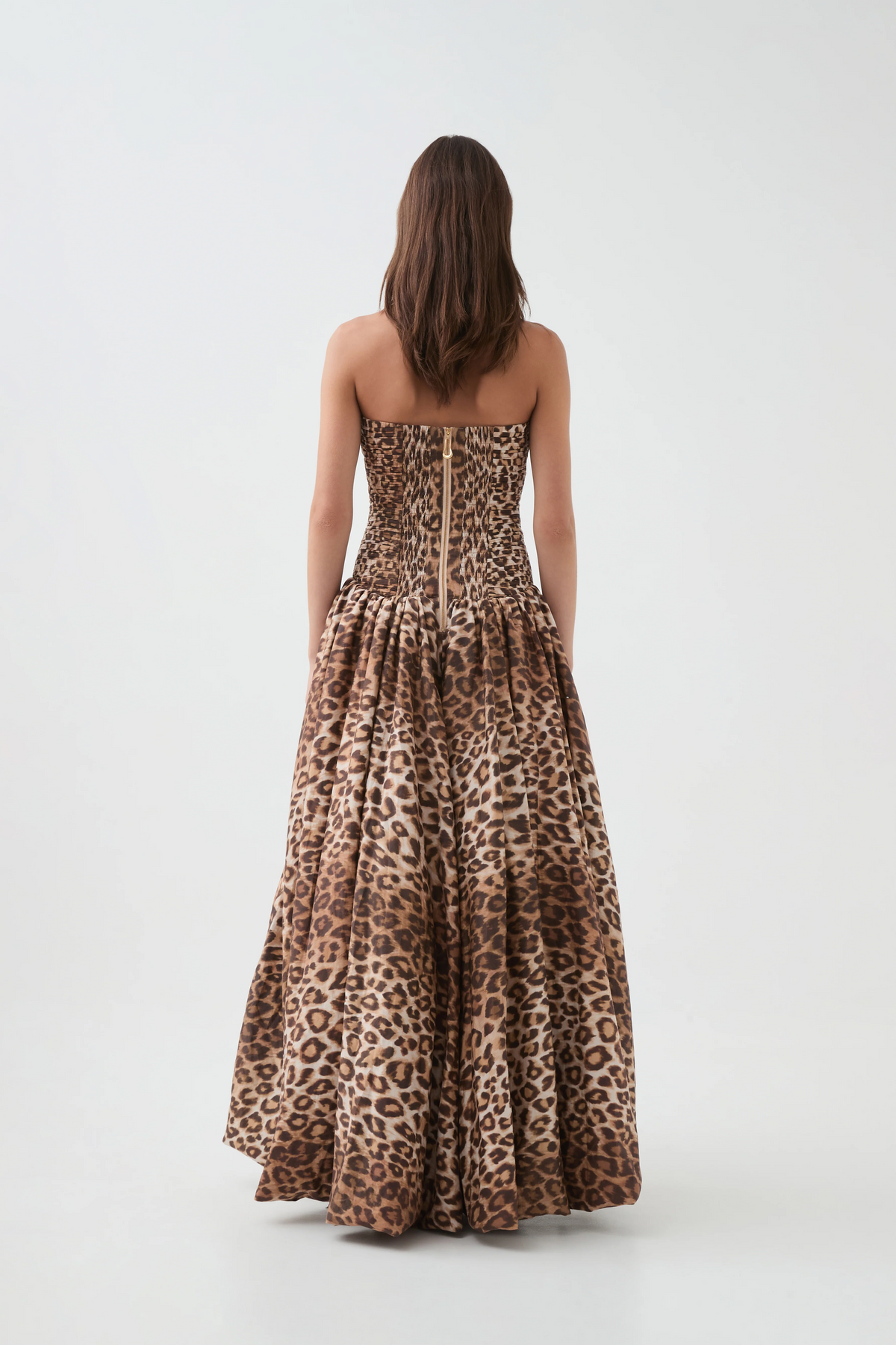 Coleka Leopard Print Strapless Ruched Maxi Dress