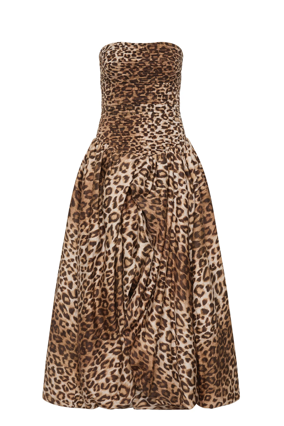 Coleka Leopard Print Strapless Ruched Maxi Dress