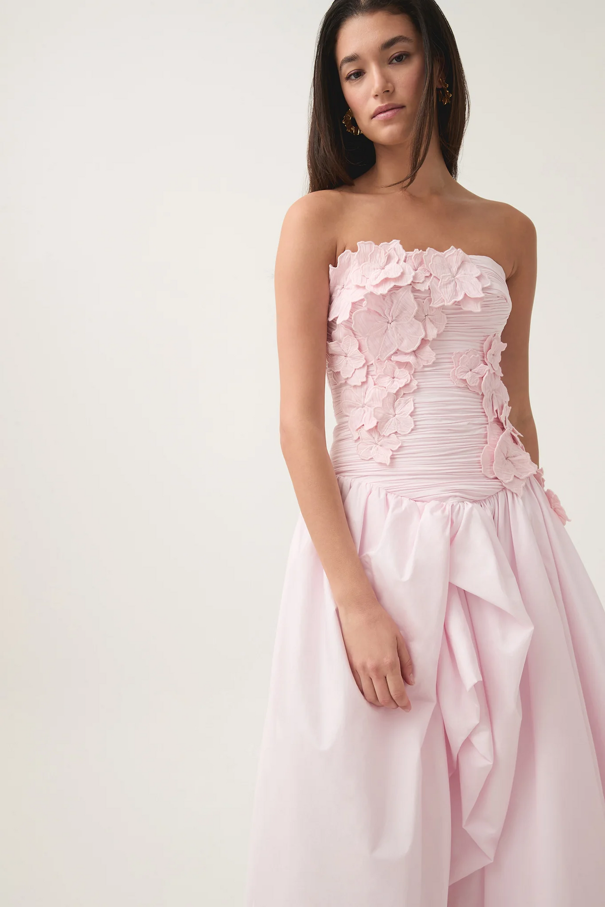 Coleka Floral Appliqué Strapless Maxi Dress