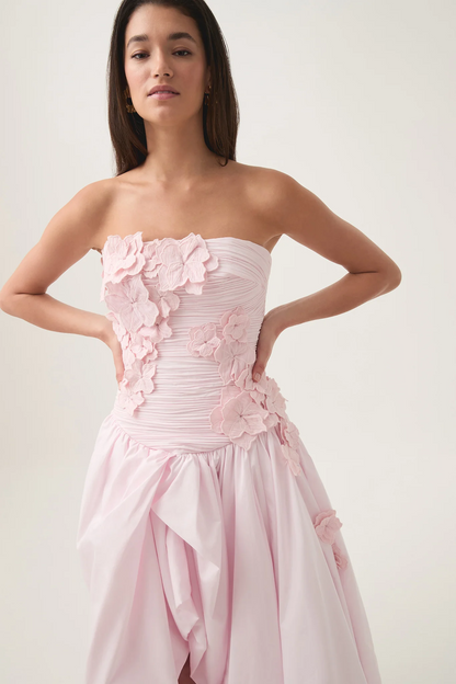 Coleka Floral Appliqué Strapless Maxi Dress