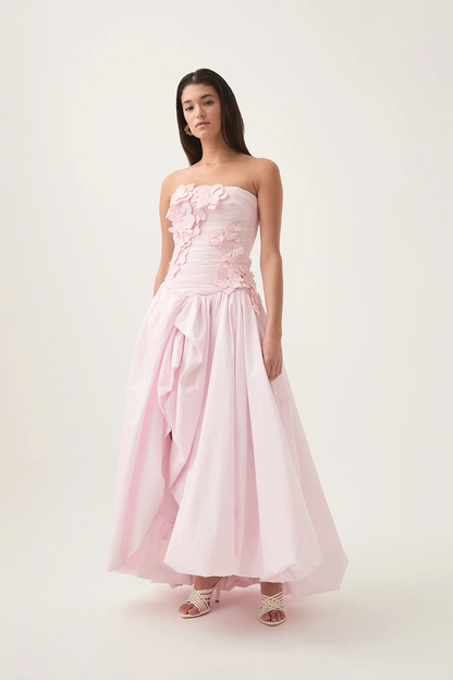 Coleka Floral Appliqué Strapless Maxi Dress
