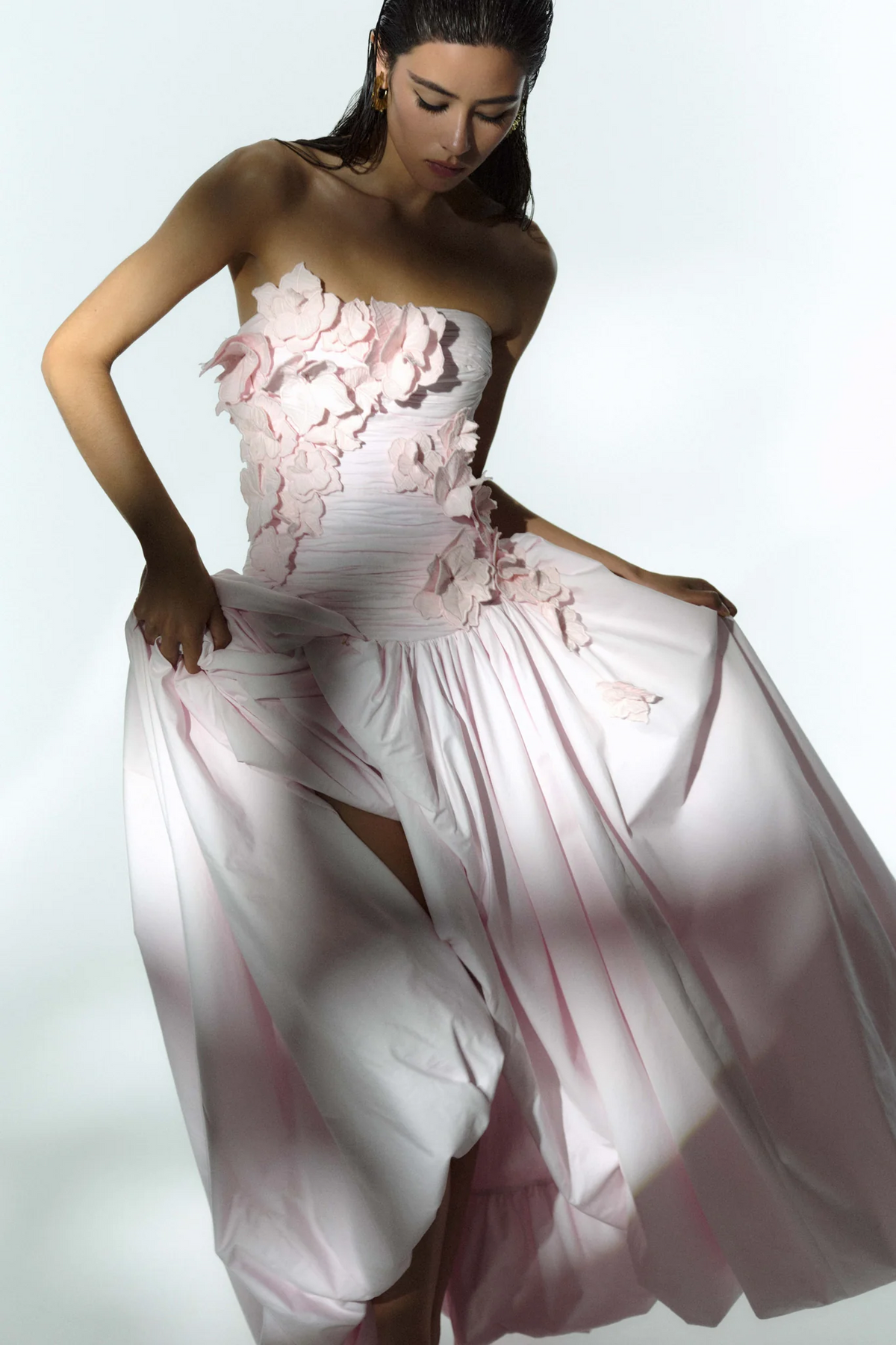 Coleka Floral Appliqué Strapless Maxi Dress