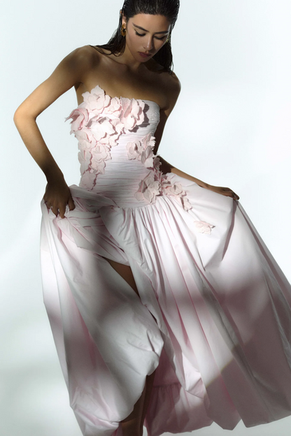 Coleka Floral Appliqué Strapless Maxi Dress