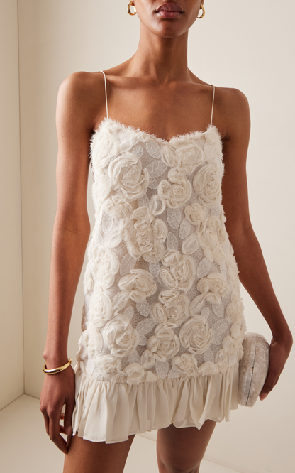 Lillie Spaghetti Floral Ruffle Mini Dress - White