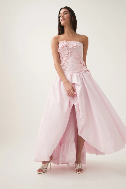 Coleka Floral Appliqué Strapless Maxi Dress