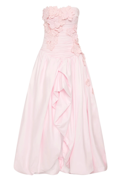 Coleka Floral Appliqué Strapless Maxi Dress