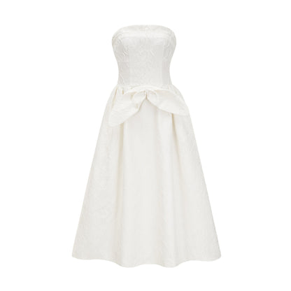 Ingrid white bowknot embroidered midi dress