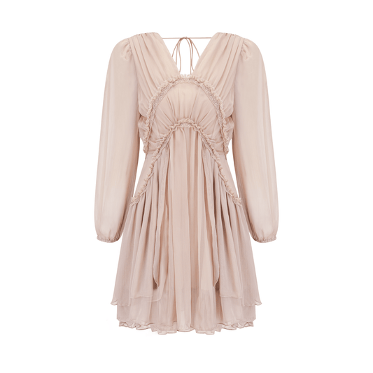 Kordney pink layered ruffled long-sleeve mini dress
