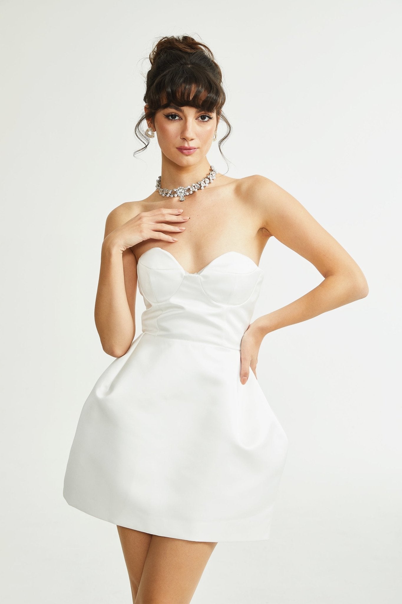 Laure white bustier off-shoulder mini dress