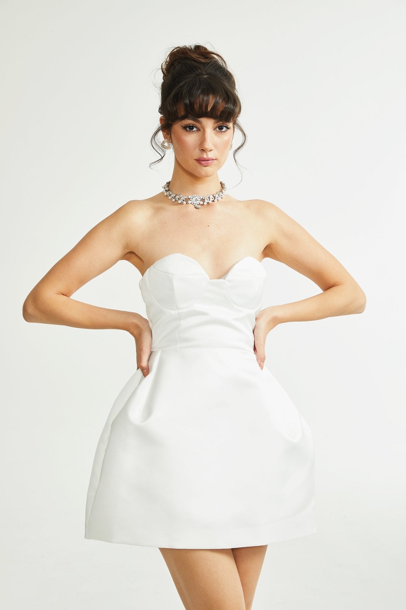 Laure white bustier off-shoulder mini dress