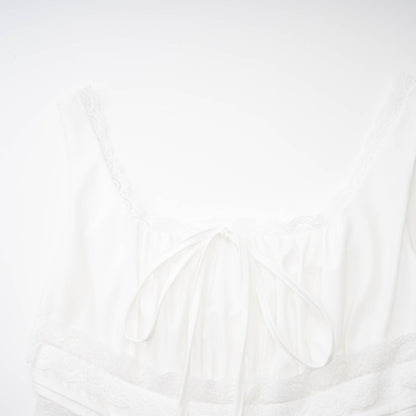 Leiana white pleated lace straps dress