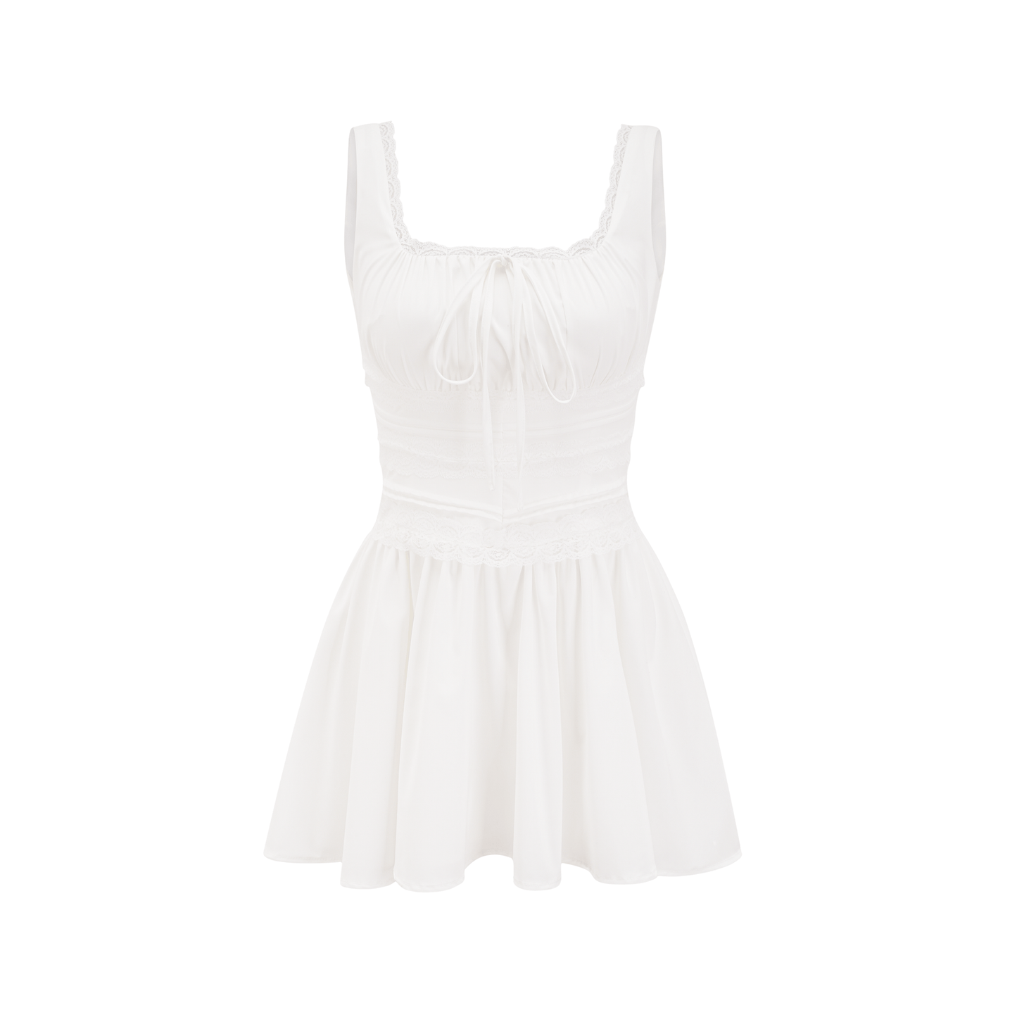 Leiana white pleated lace straps dress