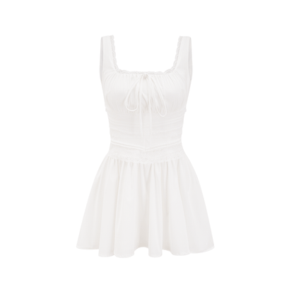 Leiana white pleated lace straps dress