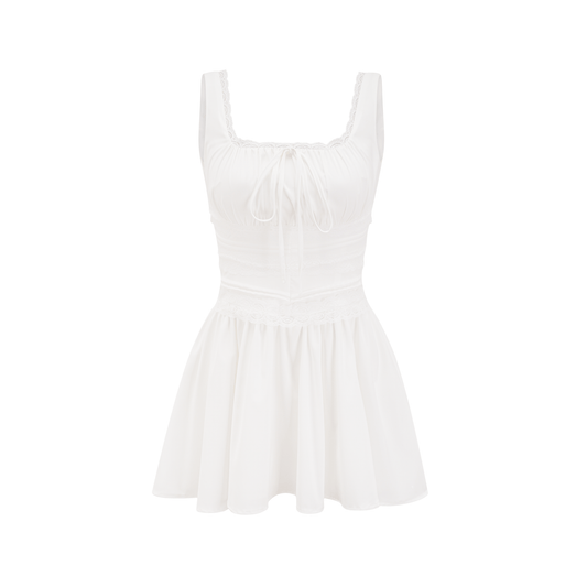 Leiana white pleated lace straps dress