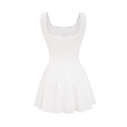 Leiana white pleated lace straps dress